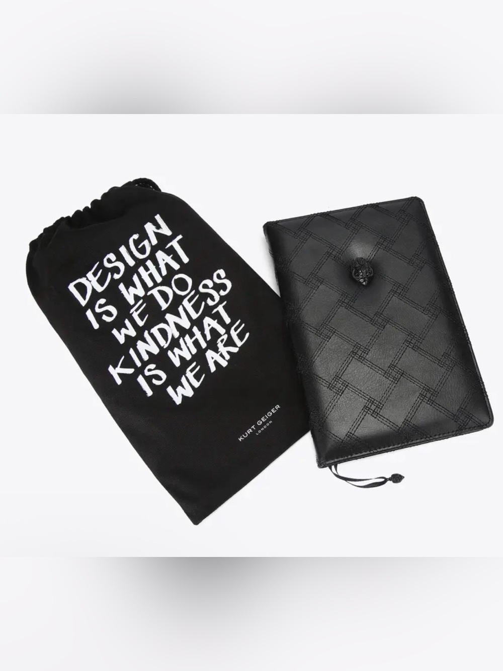 Kurt Geiger Black Quilted Eagle Notebook with Drawstring Dust Bag